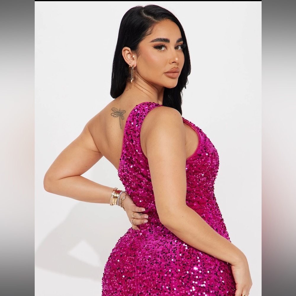 Fashion Nova Sequin Hot Pink Mini Dress